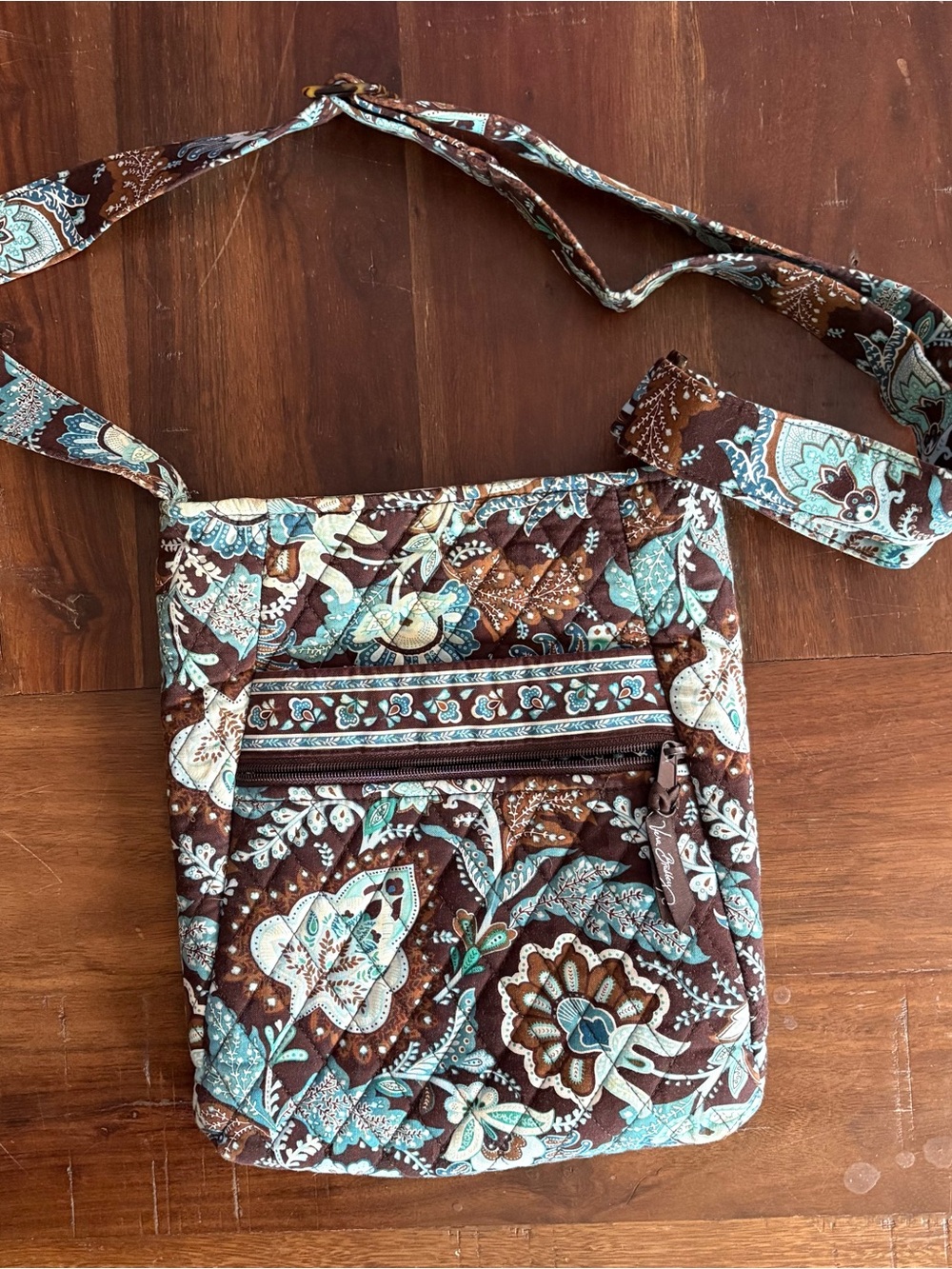 Vera Bradley Brown and Teal Quilted Crossbody Bag